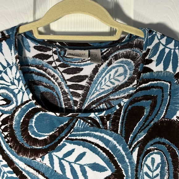 Easywear by Chicos womans stretchy short sleeve pullover top blue leaf print 16 - Picture 2 of 9